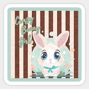 cute rabbit, "crazy bunny girl" quote, fabric like print, pastel colors Sticker